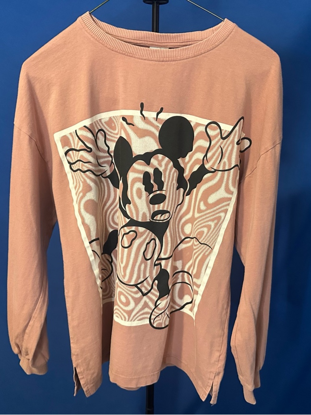 Zara Dusty Pink Long Sleeve Tee with Black & White Disney Mickey Graphic